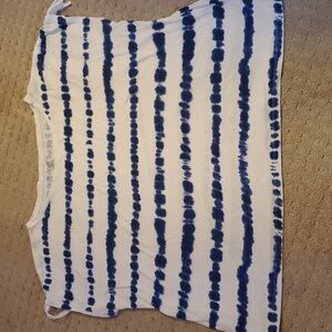 Talbots 3X White Blue Stripes Tie Dye T-shirt Linen Blend Vacation Summer